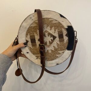 Round Patterned Leather Crossbody Bag